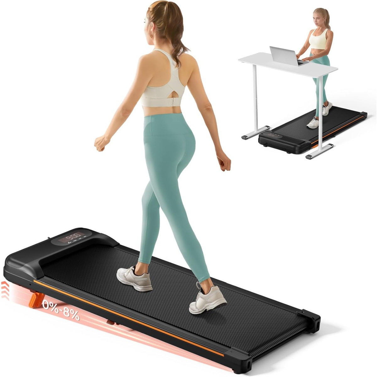 Abonow Walking Pad, Under Desk Treadmill with Incline for Home Office 2.5HP Portable Walking Treadmill with 280 Lbs Weight Capacity Walking Machine, Remote Control, LED Display